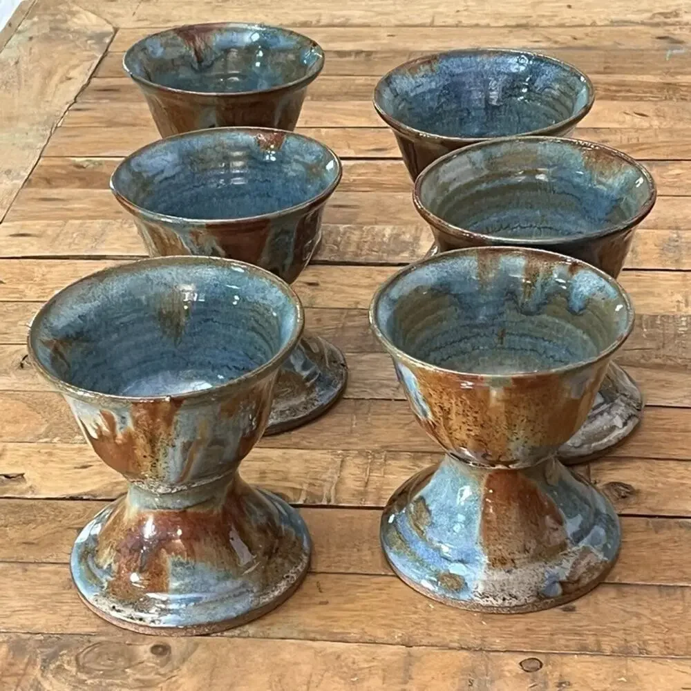 6 Houston Studio Pottery Stoneware Goblets 4.5
